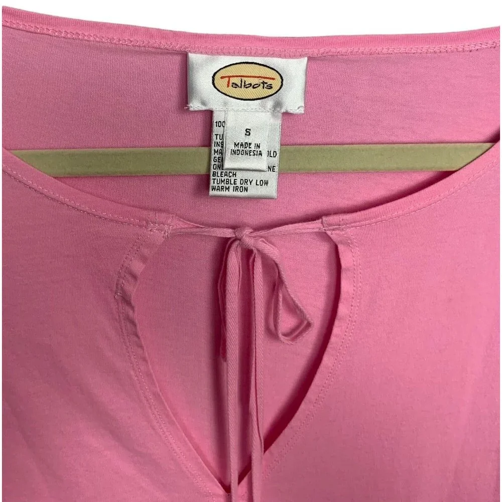 Talbots Womens Long Sleeve Cotton Tunic Top Size Small Pink Tie Collar  Peekhole - Picture 5 of 6